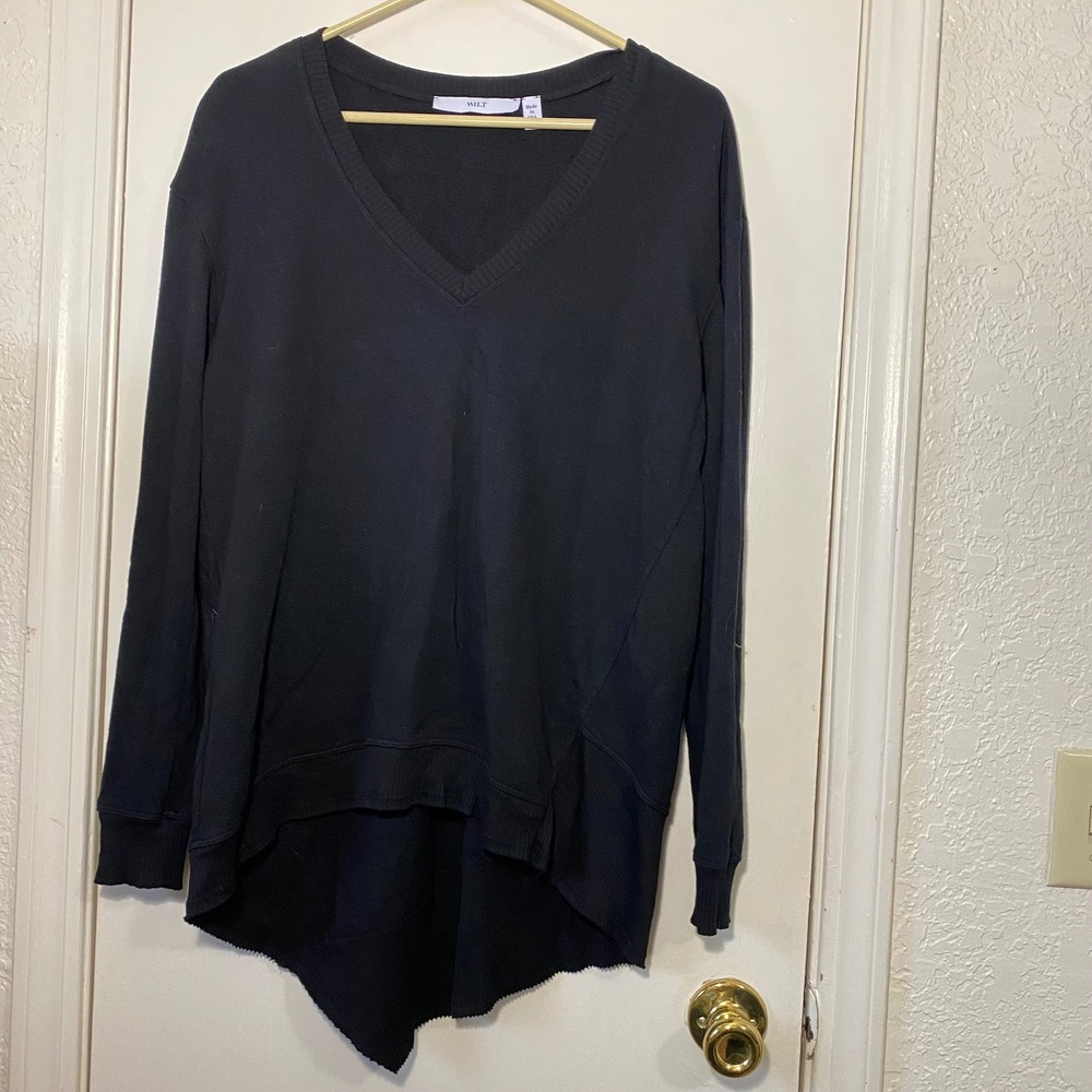 Wilt Black Long Sleeve S Small V Neck Asymmetric Hem Sweatshirt Top